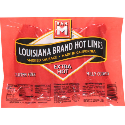 Bar M Hot Links, Extra Hot, Louisiana Brand