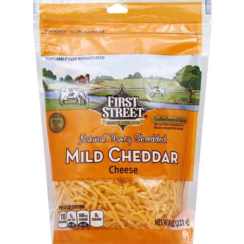 First Street Cheese, Mild Cheddar, Natural Fancy Shredded