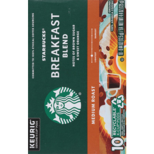 Starbucks Coffee, Ground, Medium Roast, Breakfast Blend, K-Cup Pods