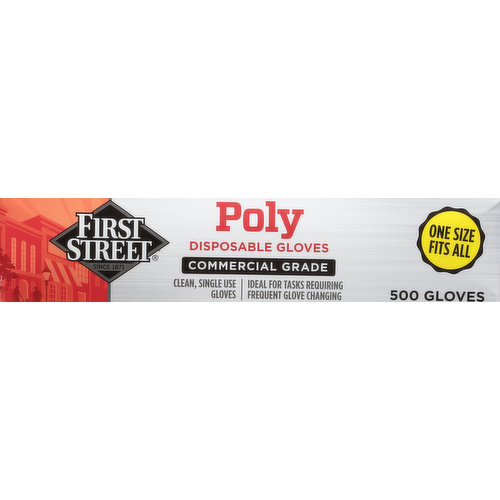 First Street Disposable Gloves, Poly, One Size Fits All
