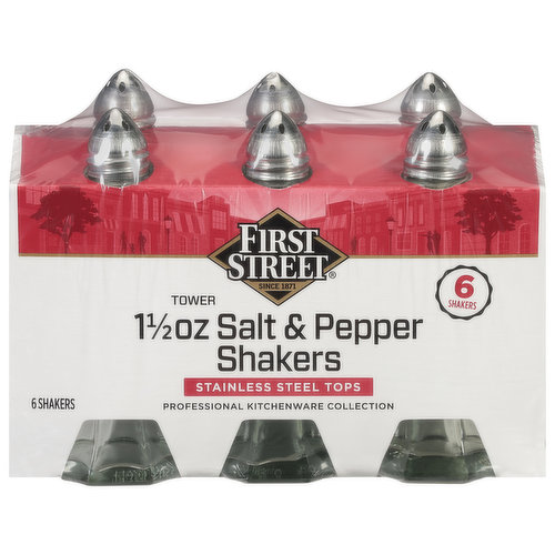 First Street Salt & Pepper Shakers, Tower, 1-1/2 Ounce