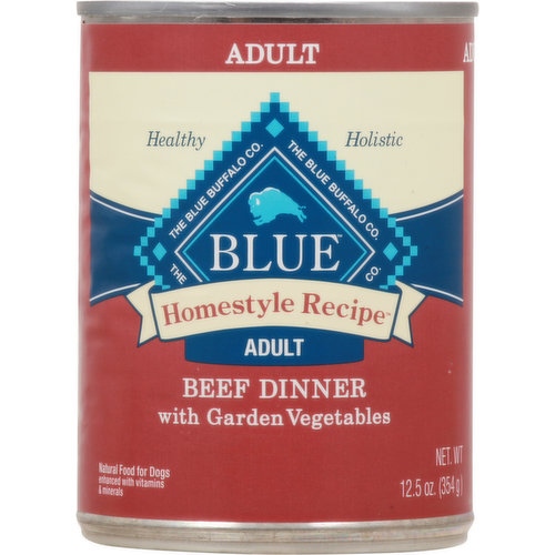 Blue Buffalo Food for Dogs, Natural, Beef Dinner with Garden Vegetables, Adult, Homestyle Recipe