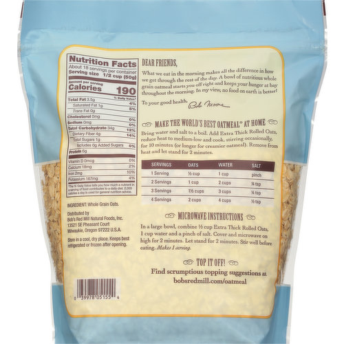 Bob's Red Mill Rolled Oats, Whole Grain, Extra Thick
