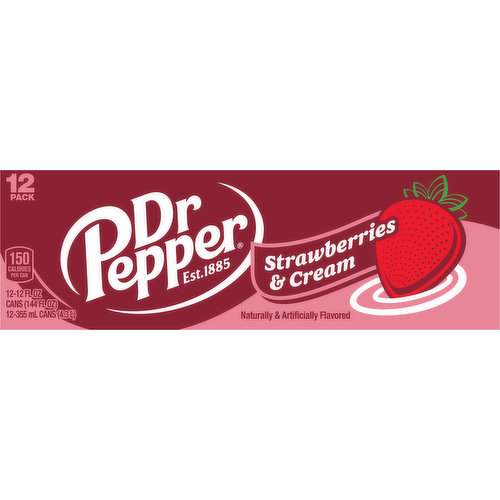 Dr Pepper Soda, Strawberries & Cream, 12 Pack