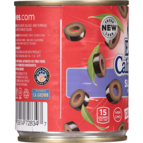 Early California Olives, Ripe, Sliced