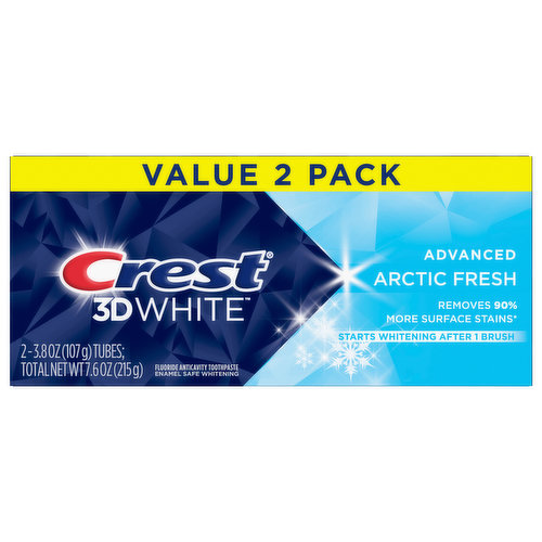 Crest Toothpaste, Fluoride Anticavity, Arctic Fresh, Enamel Safe Whitening, Value 2 Pack