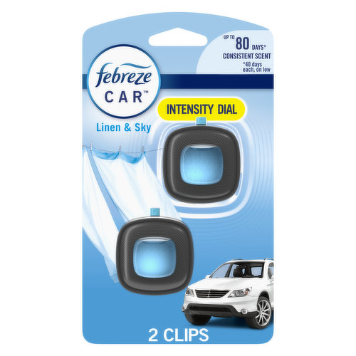 Febreze Car Air Freshener Vent Clip, Linen & Sky Scent, .06 oz, 2 Ct