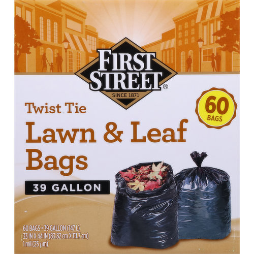 First Street Lawn & Leaf Bags, Twist Tie, 39 Gallon