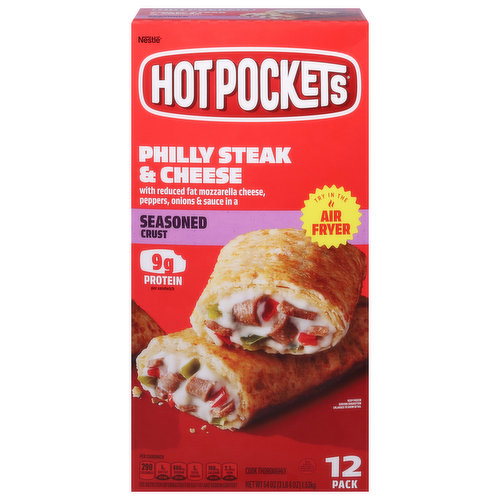 Hot Pockets Sandwiches, Seasoned Crust, Philly Steak & Cheese, 12 Pack