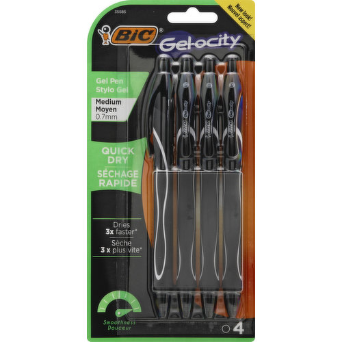 BiC Gel Pen, Quick Dry, Black, Medium (0.7 mm)