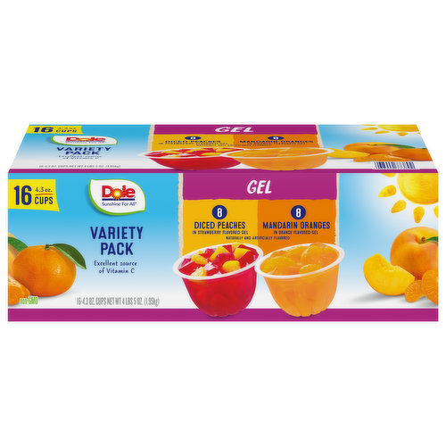 Dole Fruit Bowls, Diced Peaches/Mandarin Oranges, Gel, Variety Pack