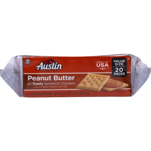 Austin Sandwich Crackers, Peanut Butter, 20 Pack, Value Size