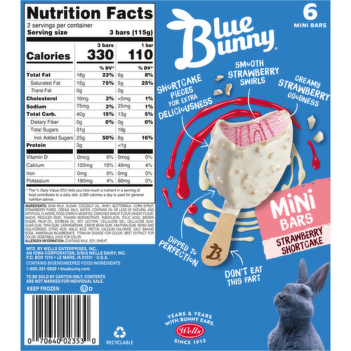 Blue Bunny Frozen Dairy Dessert, Strawberry Shortcake, Mini Bars