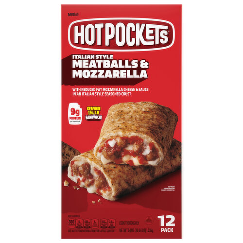 Hot Pockets Sandwiches, Italian Style, Meatballs & Mozzarella, 12 Pack