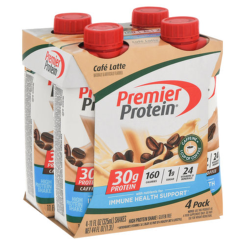 Premier Protein High Protein Shake, Cafe Latte, 4 Pack