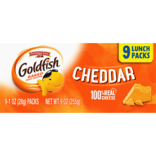 Goldfish Baked Snack Crackers, Cheddar, 9 Lunch Packs