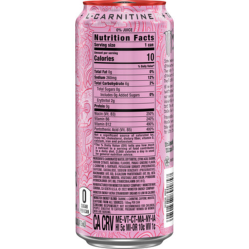 Monster Energy Ultra Monster Energy Ultra, Strawberry Dreams, Sugar Free Energy Drink, 24 Pack - 16 Fl Oz