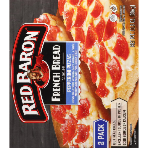 Red Baron French Bread, Pepperoni Pizzas, Singles, 2 Pack