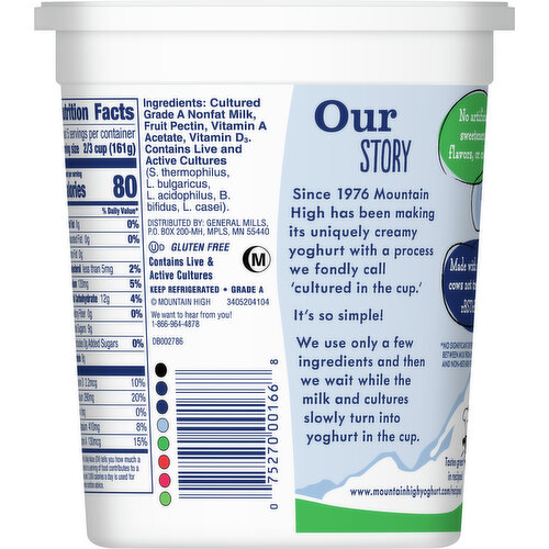 Mountain High Yogurt, Fat-Free, Plain, Nonfat