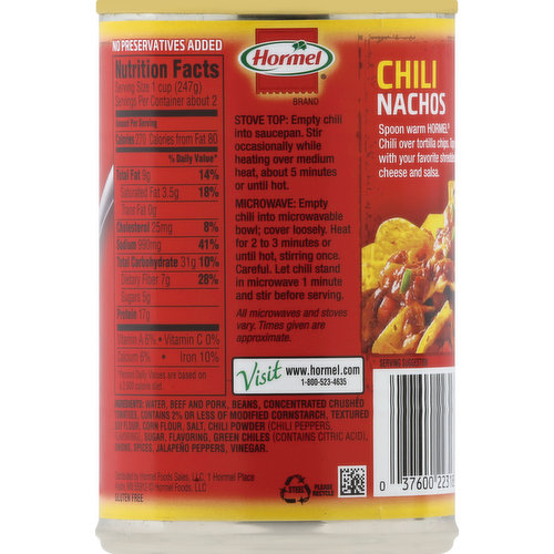 Hormel Chili, with Beans