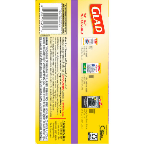Glad 13 Gallon Gain Lavender Scent Tall Kitchen Drawstring Bags