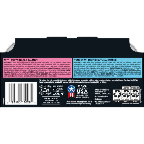 Sheba Cat Food, Pate in Natural Juices, with Sustainable Salmon/Tender White Fish & Tuna Entree, Seafood Variety Pack