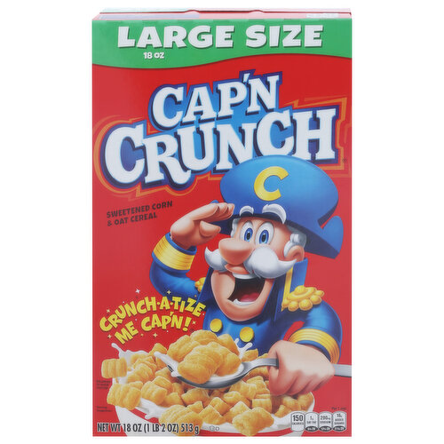 Cap'n Crunch Cereal, Sweetened Corn & Oat, Large Size