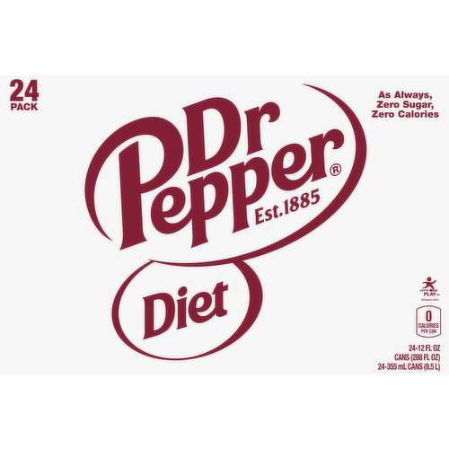 Dr Pepper Soda, Diet, 24 Pack