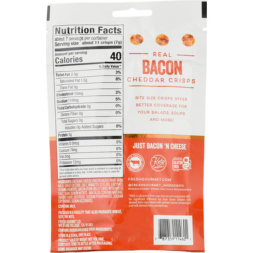 Fresh Gourmet Cheddar Crisps, Bacon