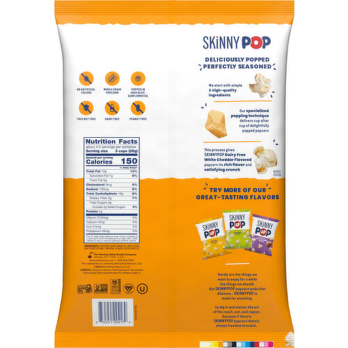 SkinnyPop Popcorn, Dairy Free, White Cheddar
