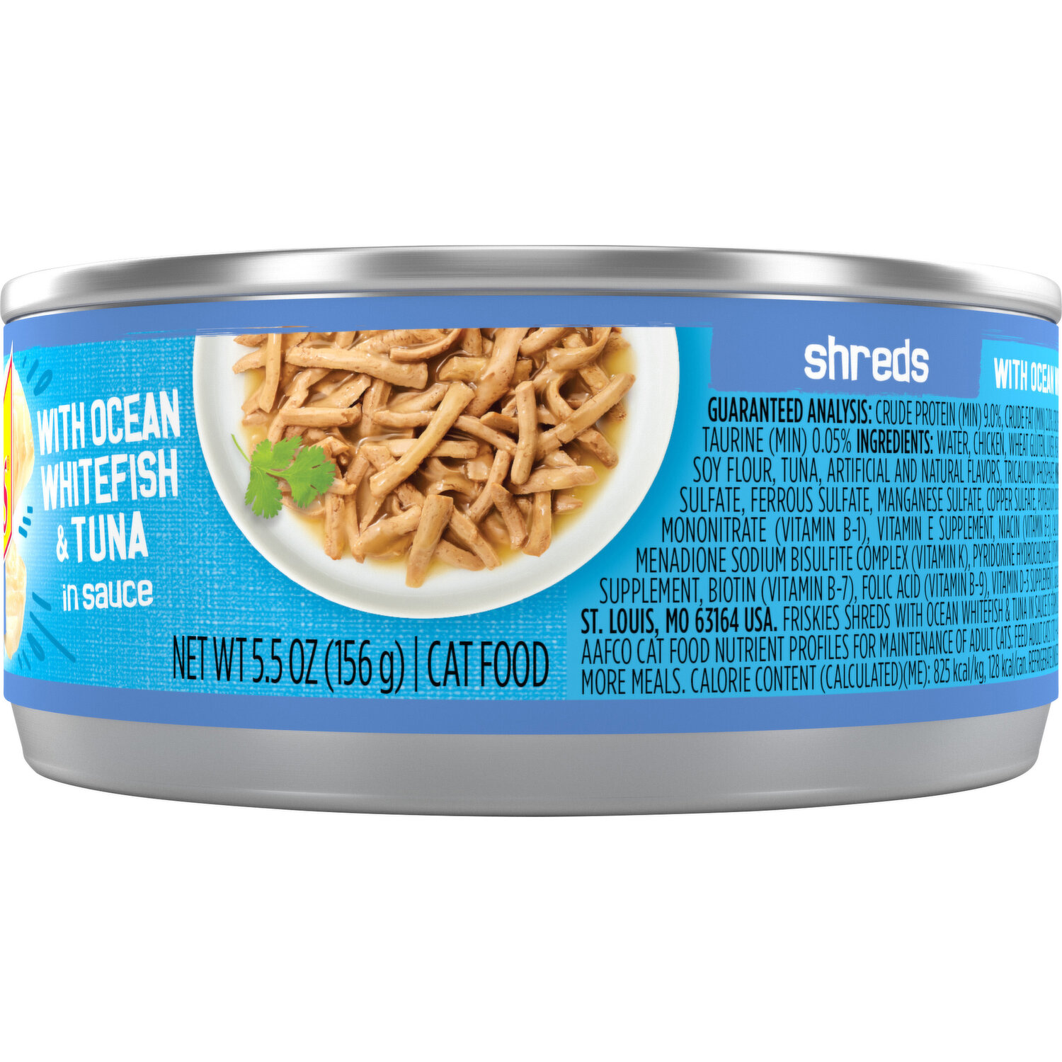 Friskies Cat Food, with Ocean White Fish & Tuna in Sauce, Shreds