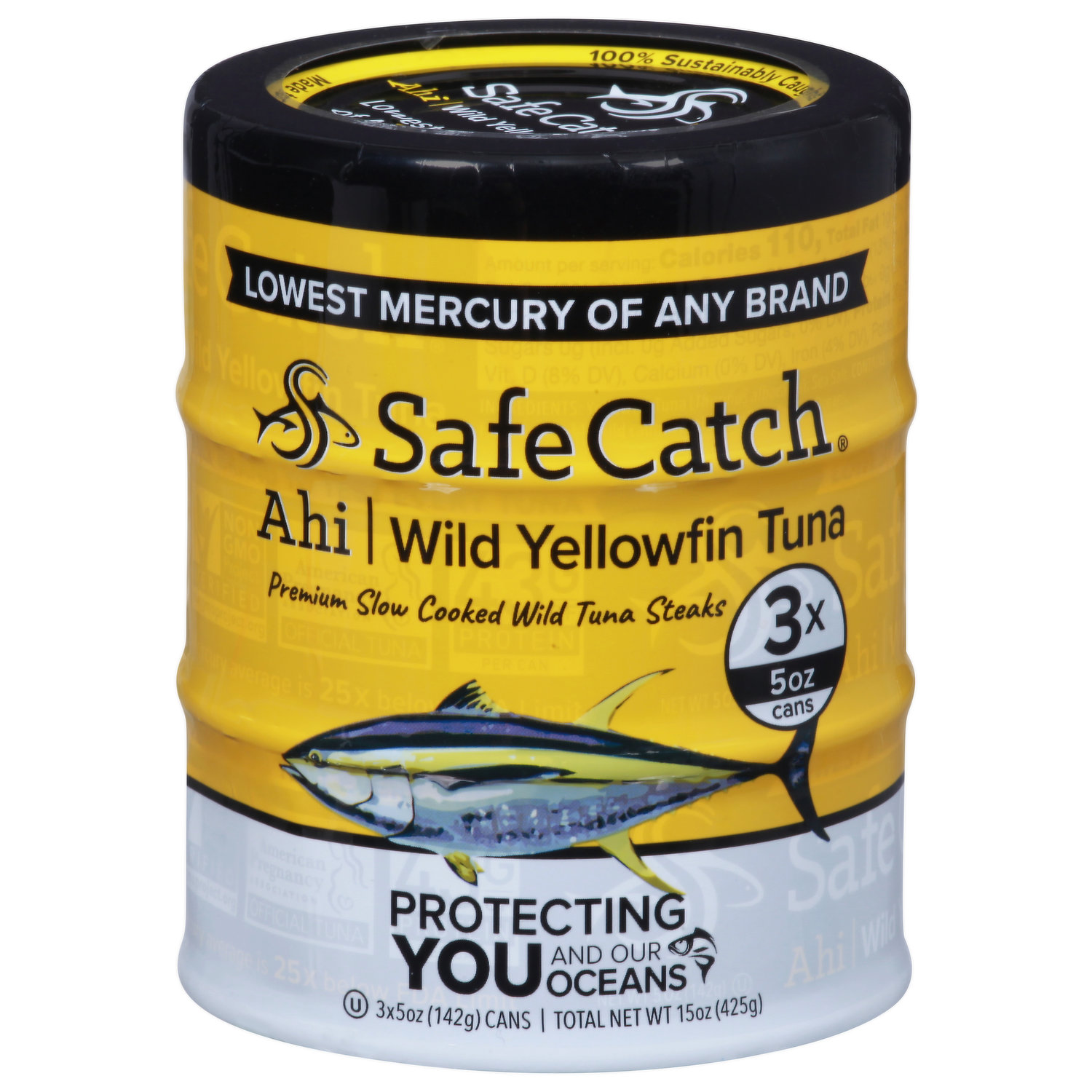 (6 Pack) Safe Catch Kosher Ahi Solid Wild Tuna Steak, 5 oz Can