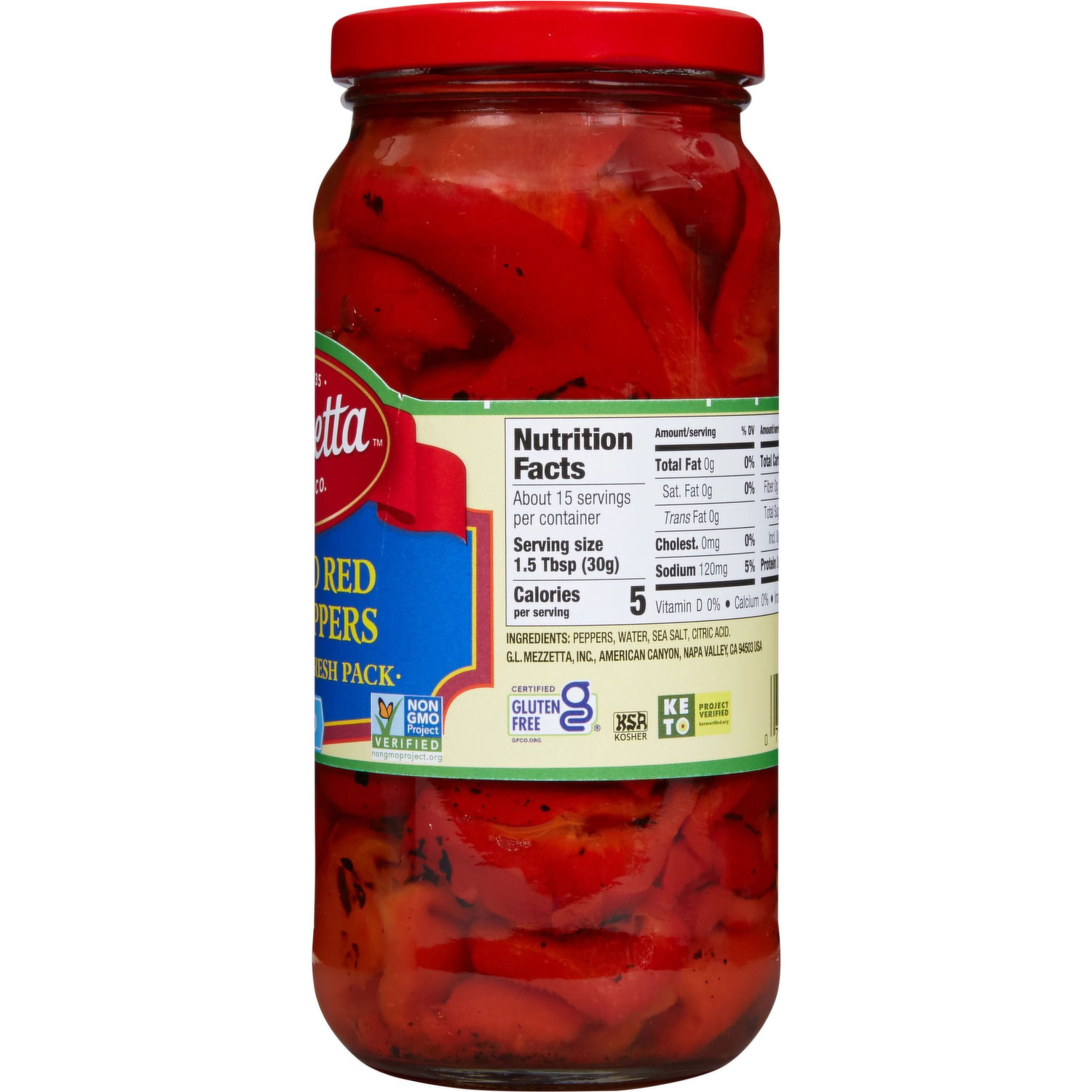 Pepper Mezzetta Roasted Red Bell Pepper Strips, 16 fl oz Jar (CA