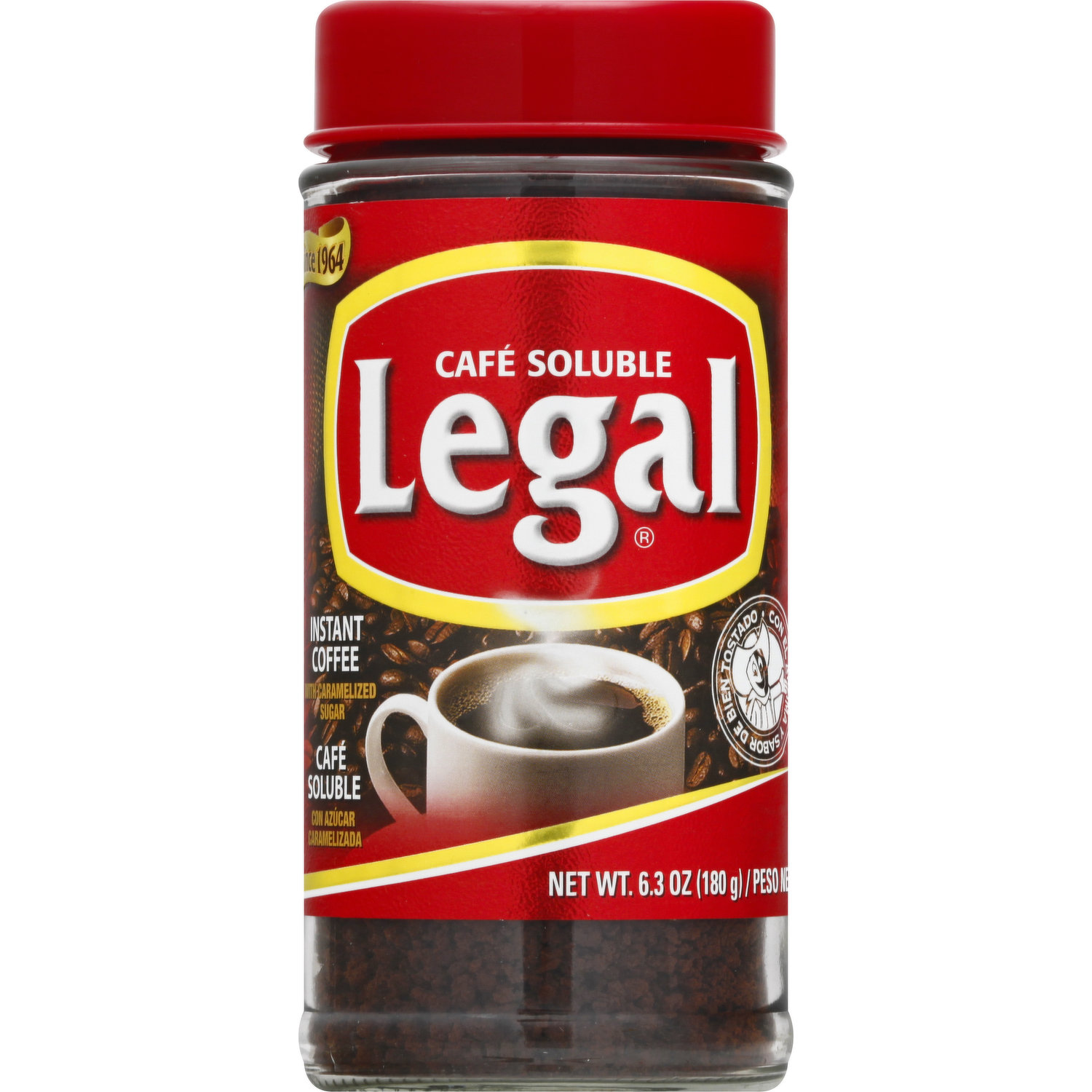 LEGAL Cafe Soluble con Azucar Caramelizada 180 gr. | Instant Coffee with  Caramelized Sugar 6.3 oz.