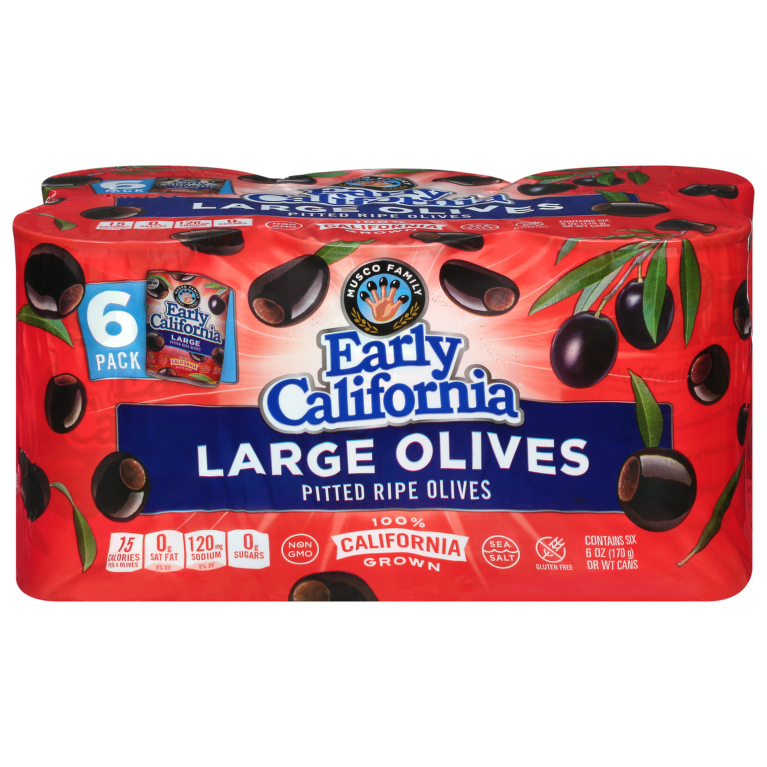 Early California Olives, Pitted Ripe, Large, 6 Pack - Smart & Final