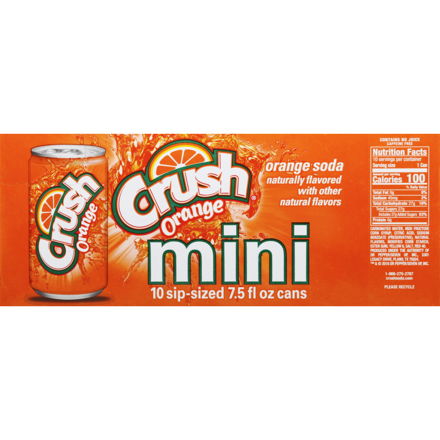  Orange Crush Mini Can, 7.5 Fl Oz, Pack of 6 : Grocery &  Gourmet Food