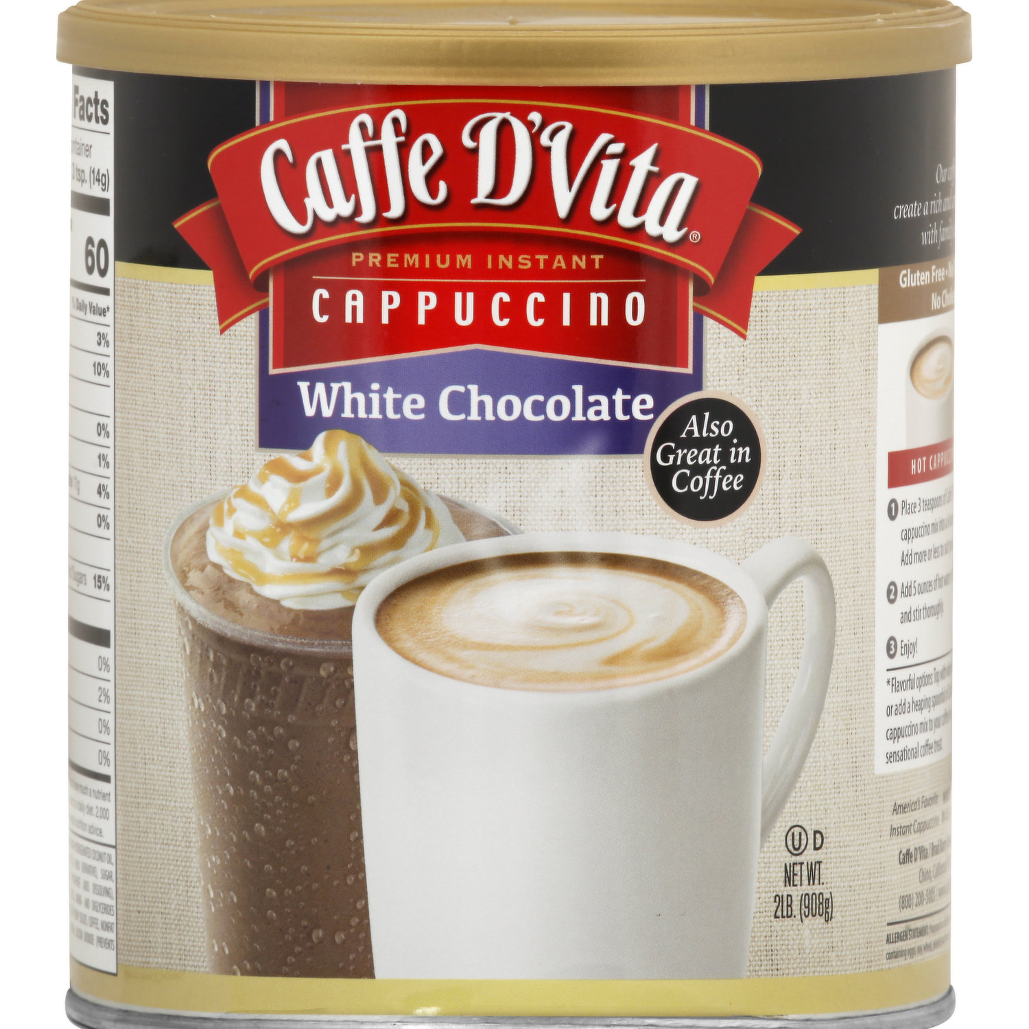 Caffe D'Vita Cappuccino, White Chocolate, Premium Instant - Smart 