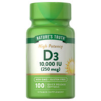 Nature's Truth Vitamin D3, High Potency, 250 mcg, Quick Release Softgels, 100 Each