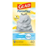 Glad ForceFlex Tall Kitchen Bags, Drawstring, Fresh Clean, 13 Gallon, 40 Each