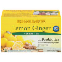 Bigelow Bigelow Lemon Ginger Probiotics, Caffeine Free Herbal Tea, Tea Bags, 18 Ct, 18 Each