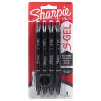 Sharpie S-Gel Pens, Black Ink, 0.7 mm, Medium, 4 Each