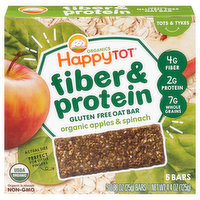 HappyTot Organics Fiber & Protein Oat Bar, Apples & Spinach, Tots & Tykes, 5 Each