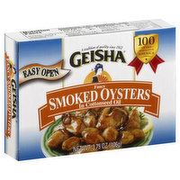 Geisha Oysters, Smoked, Fancy, in Cottonseed Oil, 3.75 Ounce