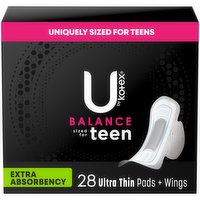 U By Kotex Teen Pads, Ultra Thin, with Wings, Extra Absorbency, 28 Each