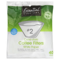 Essential Everyday Coffee Filters, Cone-Style, No. 2, White Paper, 40 Each