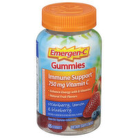 Emergen-C Immune Support, Vitamin C, 750 mg, Gummies, Strawberry, Lemon & Blueberry, Gummies, 45 Each