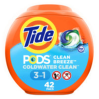 Tide PODS Liquid Laundry Detergent Pacs, 42 Count, Clean Breeze Scent, 42 Each