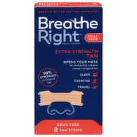 Breathe Right Nasal Strips, Extra Strength, Drug Free, Trial Pack, 8 Each