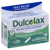 DULCOLAX Suppositories, Medicated Laxative, 10 mg, Comfort Shaped, 16 Each