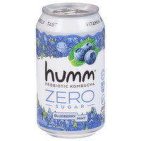 Humm Kombucha, Zero Sugar, Probiotic, Blueberry Mint, 12 Fluid ounce